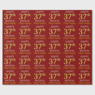 Red, Faux Gold "HAPPY 37th BIRTHDAY" Cadeaupapier