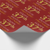Red, Faux Gold "HAPPY 37th BIRTHDAY" Cadeaupapier (Hoek)