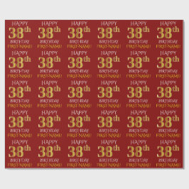 Red, Faux Gold "HAPPY 38th BIRTHDAY" Cadeaupapier
