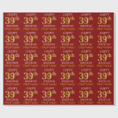 Red, Faux Gold "HAPPY 39th BIRTHDAY" Cadeaupapier (Vlak)