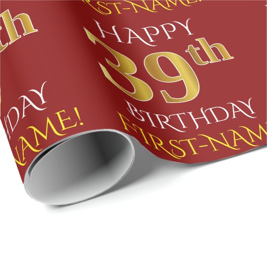 Red, Faux Gold "HAPPY 39th BIRTHDAY" Cadeaupapier (Rol Hoek)