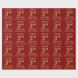 Red, Faux Gold "HAPPY 3rd BIRTHDAY" Cadeaupapier