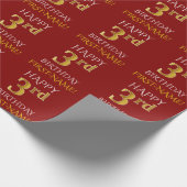 Red, Faux Gold "HAPPY 3rd BIRTHDAY" Cadeaupapier (Hoek)