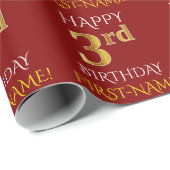 Red, Faux Gold "HAPPY 3rd BIRTHDAY" Cadeaupapier (Rol Hoek)