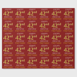 Red, Faux Gold "HAPPY 42nd BIRTHDAY" Cadeaupapier