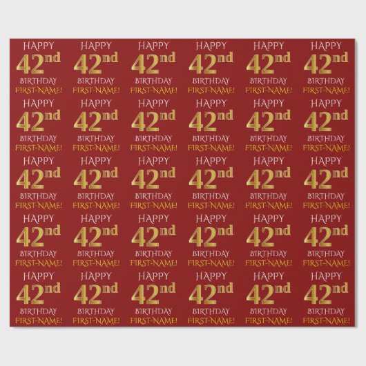 Red, Faux Gold "HAPPY 42nd BIRTHDAY" Cadeaupapier (Vlak)