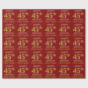 Red, Faux Gold "HAPPY 45th BIRTHDAY" Cadeaupapier