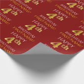 Red, Faux Gold "HAPPY 4th BIRTHDAY" Cadeaupapier (Hoek)