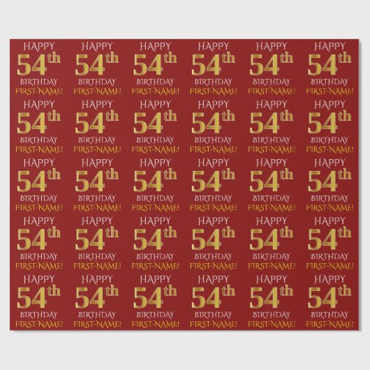 Red, Faux Gold "HAPPY 54th BIRTHDAY" Cadeaupapier (Vlak)