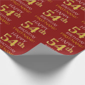 Red, Faux Gold "HAPPY 54th BIRTHDAY" Cadeaupapier (Hoek)