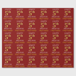 Red, Faux Gold "HAPPY 5th BIRTHDAY" Cadeaupapier