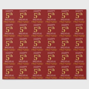 Red, Faux Gold "HAPPY 5th BIRTHDAY" Cadeaupapier