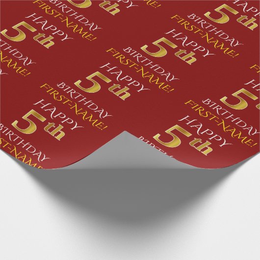 Red, Faux Gold "HAPPY 5th BIRTHDAY" Cadeaupapier (Hoek)