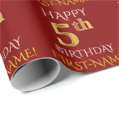 Red, Faux Gold "HAPPY 5th BIRTHDAY" Cadeaupapier (Rol Hoek)