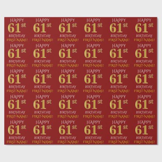 Red, Faux Gold "HAPPY 61st BIRTHDAY" Cadeaupapier (Vlak)