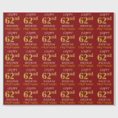 Red, Faux Gold "HAPPY 62nd BIRTHDAY" Cadeaupapier (Vlak)
