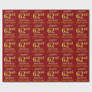 Red, Faux Gold "HAPPY 62nd BIRTHDAY" Cadeaupapier