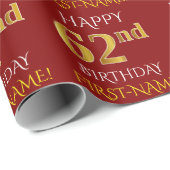 Red, Faux Gold "HAPPY 62nd BIRTHDAY" Cadeaupapier (Rol Hoek)