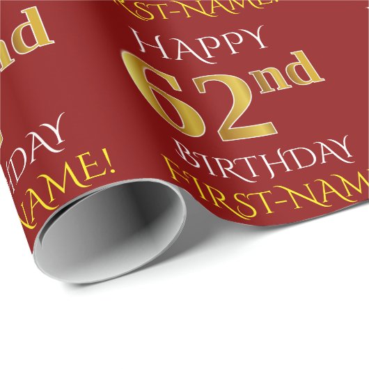 Red, Faux Gold "HAPPY 62nd BIRTHDAY" Cadeaupapier (Rol Hoek)