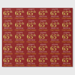 Red, Faux Gold "HAPPY 65th BIRTHDAY" Cadeaupapier