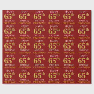 Red, Faux Gold "HAPPY 65th BIRTHDAY" Cadeaupapier