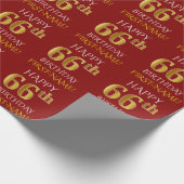 Red, Faux Gold "HAPPY 66th BIRTHDAY" Cadeaupapier (Hoek)