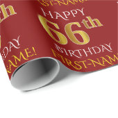 Red, Faux Gold "HAPPY 66th BIRTHDAY" Cadeaupapier (Rol Hoek)