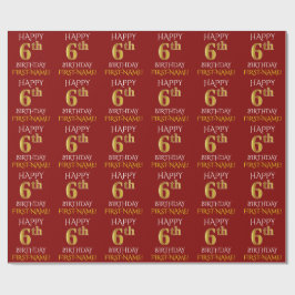 Red, Faux Gold "HAPPY 6th BIRTHDAY" Cadeaupapier