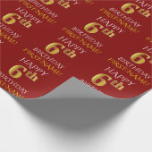 Red, Faux Gold "HAPPY 6th BIRTHDAY" Cadeaupapier (Hoek)