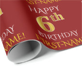 Red, Faux Gold "HAPPY 6th BIRTHDAY" Cadeaupapier (Rol Hoek)
