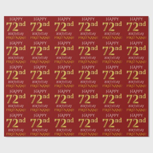 Red, Faux Gold "HAPPY 72nd BIRTHDAY" Cadeaupapier (Vlak)