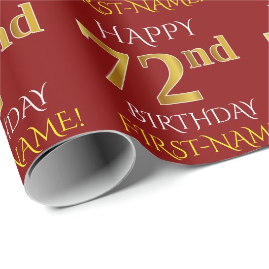 Red, Faux Gold "HAPPY 72nd BIRTHDAY" Cadeaupapier (Rol Hoek)