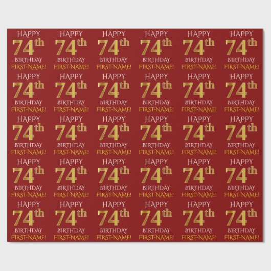 Red, Faux Gold "HAPPY 74th BIRTHDAY" Cadeaupapier (Vlak)