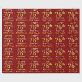 Red, Faux Gold "HAPPY 76th BIRTHDAY" Cadeaupapier