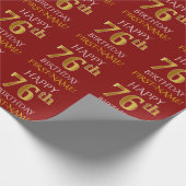 Red, Faux Gold "HAPPY 76th BIRTHDAY" Cadeaupapier (Hoek)