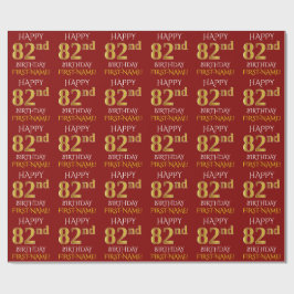Red, Faux Gold "HAPPY 82nd BIRTHDAY" Cadeaupapier
