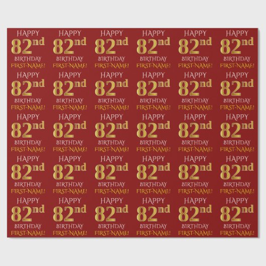 Red, Faux Gold "HAPPY 82nd BIRTHDAY" Cadeaupapier (Vlak)