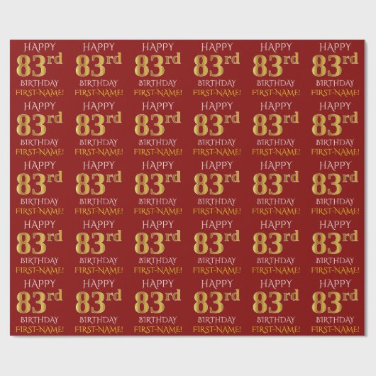 Red, Faux Gold "HAPPY 83rd BIRTHDAY" Cadeaupapier (Vlak)