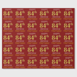 Red, Faux Gold "HAPPY 84th BIRTHDAY" Cadeaupapier