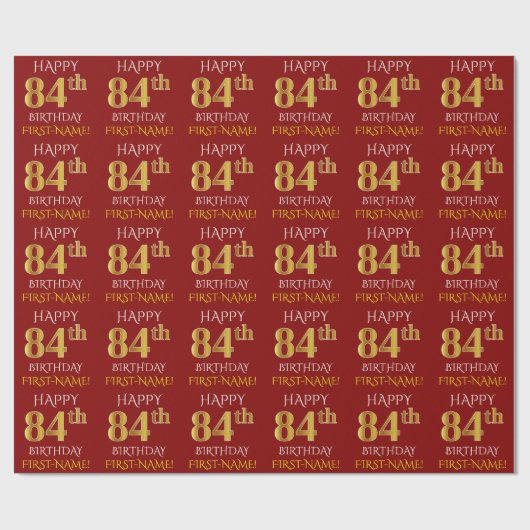 Red, Faux Gold "HAPPY 84th BIRTHDAY" Cadeaupapier (Vlak)