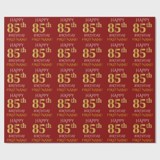 Red, Faux Gold "HAPPY 85th BIRTHDAY" Cadeaupapier (Vlak)