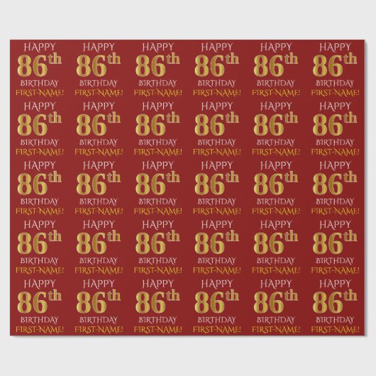 Red, Faux Gold "HAPPY 86th BIRTHDAY" Cadeaupapier (Vlak)