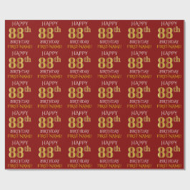 Red, Faux Gold "HAPPY 88th BIRTHDAY" Cadeaupapier