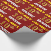 Red, Faux/Imitation Gold, "10th BIRTHDAY" Cadeaupapier (Hoek)