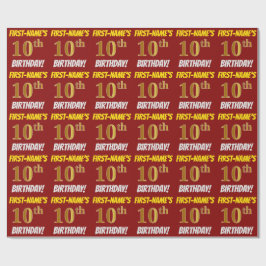 Red, Faux/Imitation Gold, "10th BIRTHDAY" Cadeaupapier