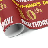 Red, Faux/Imitation Gold, "10th BIRTHDAY" Cadeaupapier (Rol Hoek)