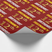 Red, Faux/Imitation Gold, "12th BIRTHDAY" Cadeaupapier (Hoek)