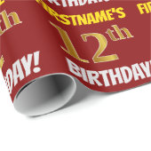Red, Faux/Imitation Gold, "12th BIRTHDAY" Cadeaupapier (Rol Hoek)
