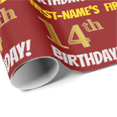 Red, Faux/Imitation Gold, "14th BIRTHDAY" Cadeaupapier (Rol Hoek)