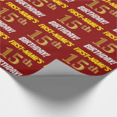 Red, Faux/Imitation Gold, "15th BIRTHDAY" Cadeaupapier (Hoek)
